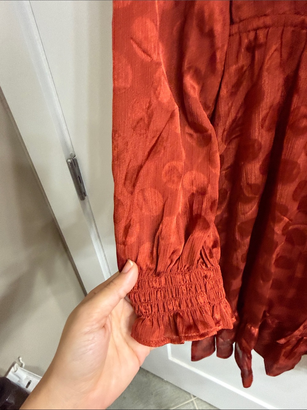 Tommy Hilfiger Women's Ruffle V-Neck Dot Dress - Rust Red - Picture 4 of 7